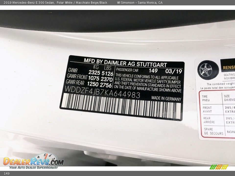 Mercedes-Benz Color Code 149 Polar White