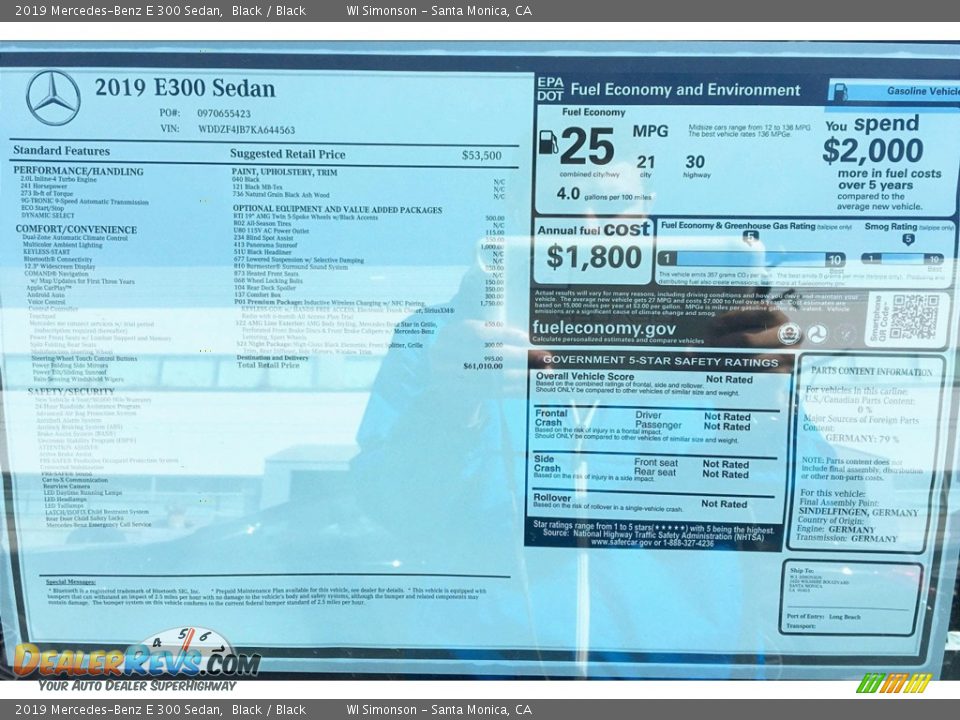 2019 Mercedes-Benz E 300 Sedan Black / Black Photo #11