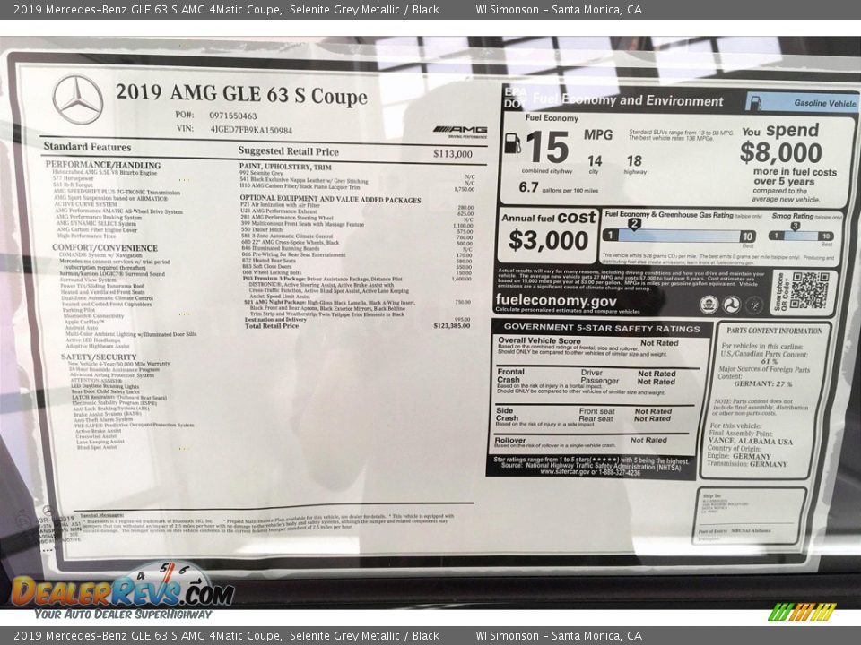 2019 Mercedes-Benz GLE 63 S AMG 4Matic Coupe Window Sticker Photo #11