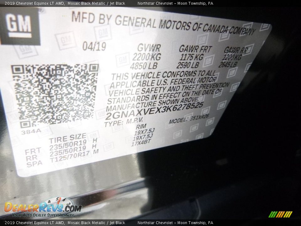 2019 Chevrolet Equinox LT AWD Mosaic Black Metallic / Jet Black Photo #15