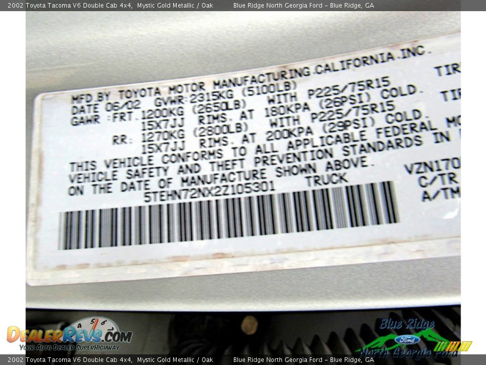 2002 Toyota Tacoma V6 Double Cab 4x4 Mystic Gold Metallic / Oak Photo #18