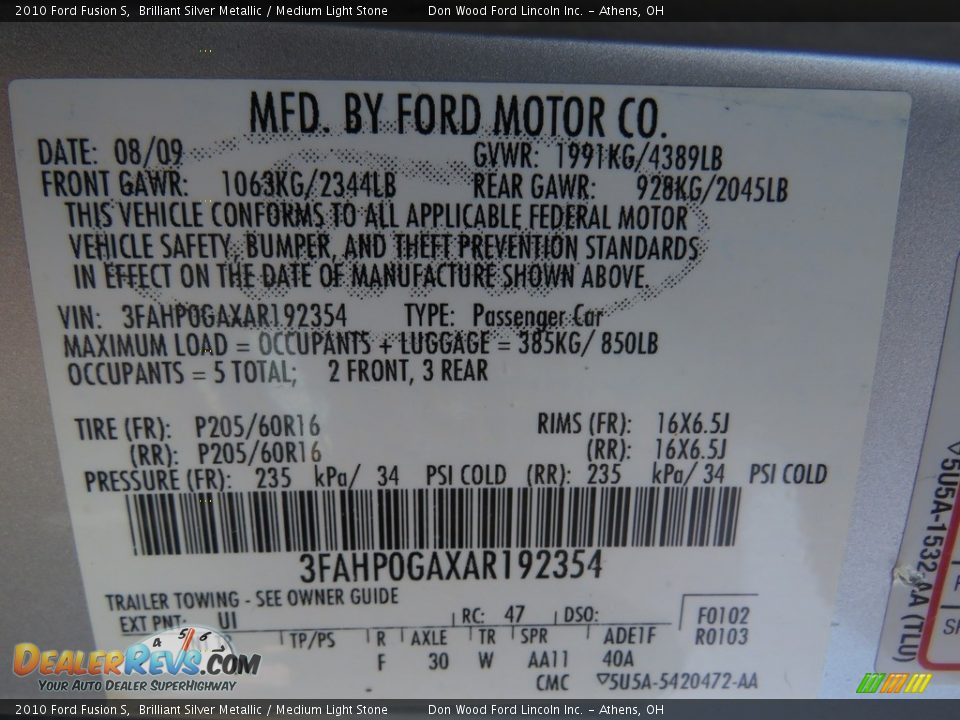 2010 Ford Fusion S Brilliant Silver Metallic / Medium Light Stone Photo #34
