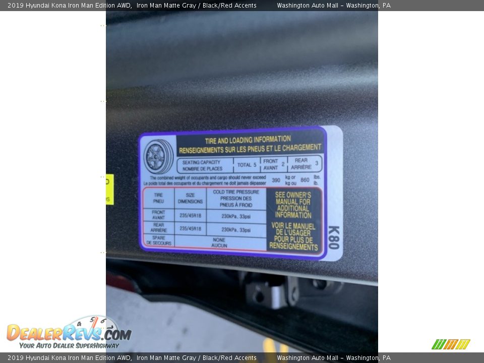 2019 Hyundai Kona Iron Man Edition AWD Iron Man Matte Gray / Black/Red Accents Photo #13