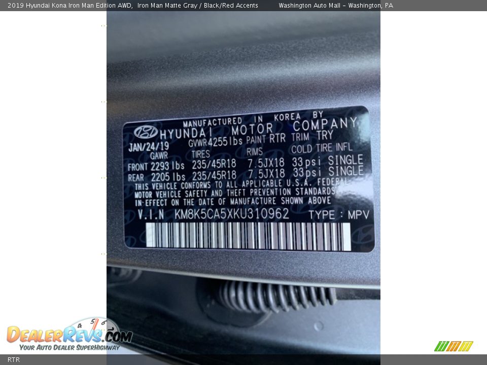 Hyundai Color Code RTR Iron Man Matte Gray