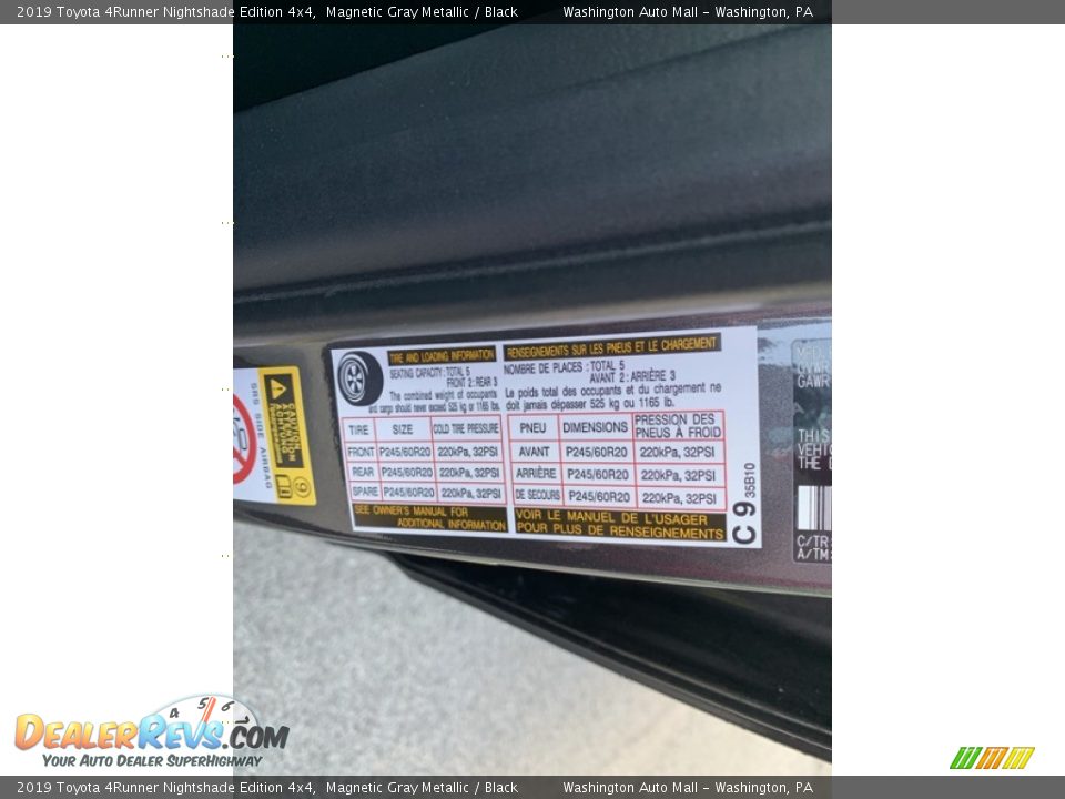 Info Tag of 2019 Toyota 4Runner Nightshade Edition 4x4 Photo #13