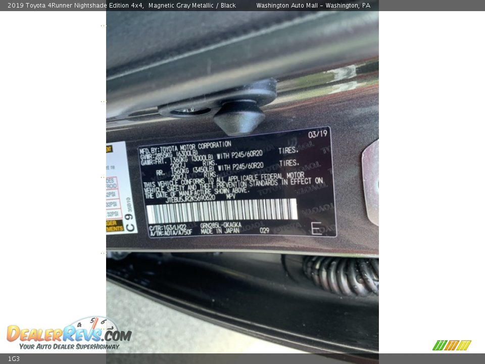 Toyota Color Code 1G3 Magnetic Gray Metallic