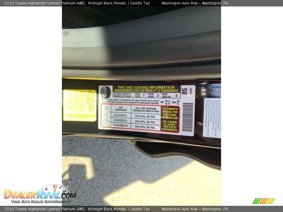 2019 Toyota Highlander Limited Platinum AWD Midnight Black Metallic / Saddle Tan Photo #13