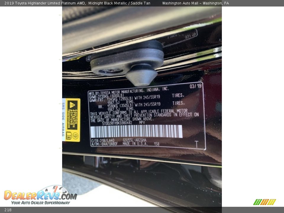 Toyota Color Code 218 Midnight Black Metallic