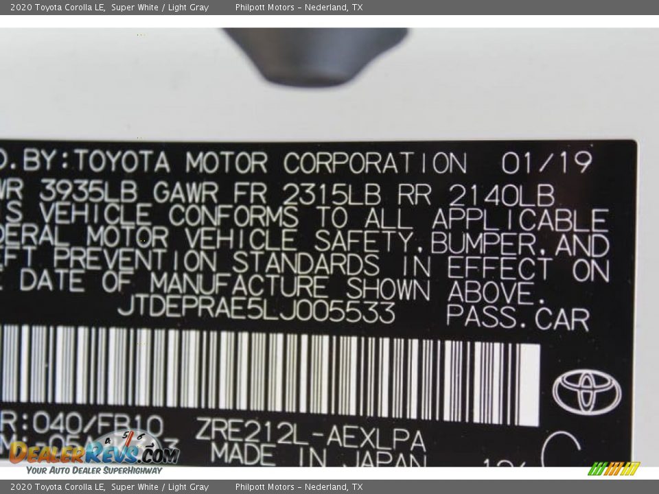 2020 Toyota Corolla LE Super White / Light Gray Photo #22