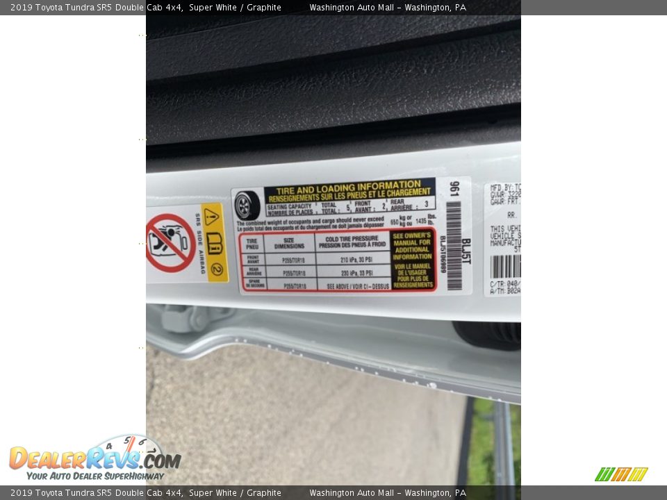 2019 Toyota Tundra SR5 Double Cab 4x4 Super White / Graphite Photo #13