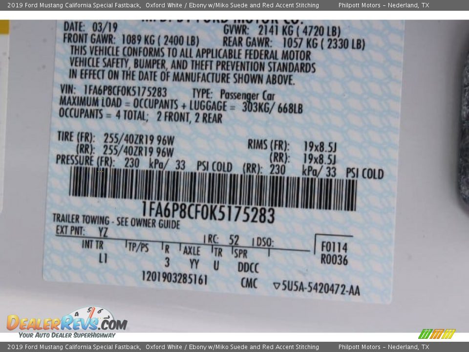 2019 Ford Mustang California Special Fastback Oxford White / Ebony w/Miko Suede and Red Accent Stitching Photo #24