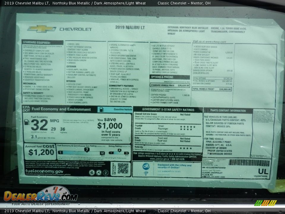 2019 Chevrolet Malibu LT Northsky Blue Metallic / Dark Atmosphere/Light Wheat Photo #7