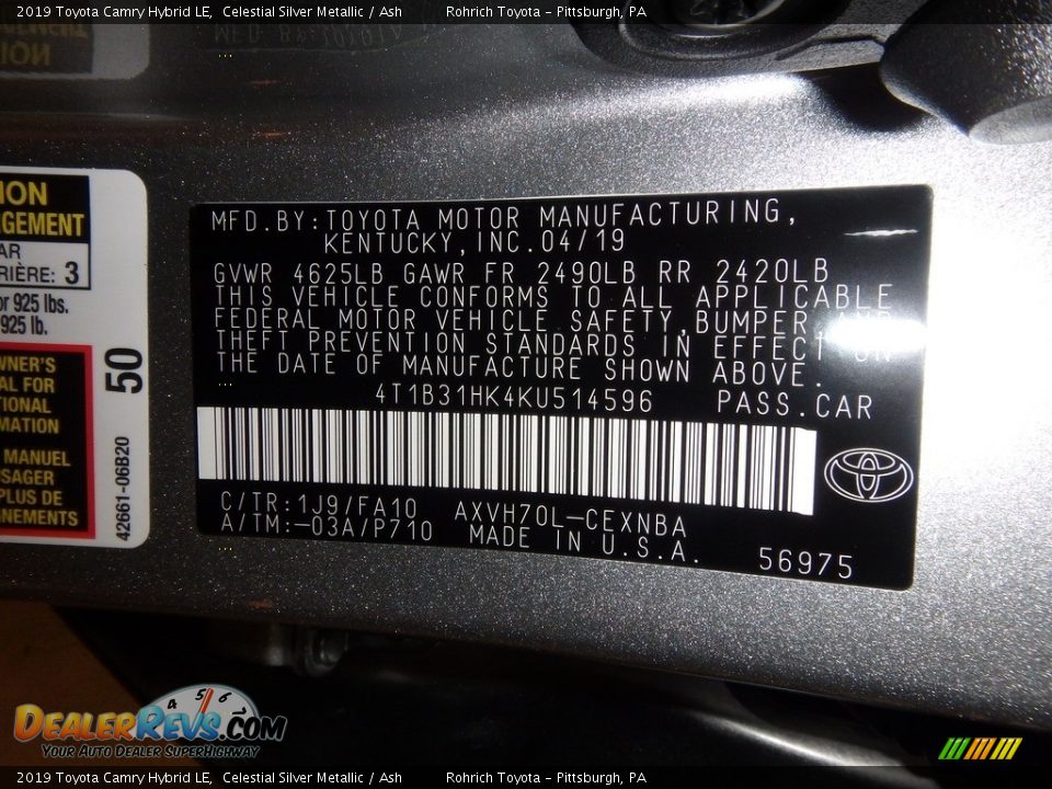 2019 Toyota Camry Hybrid LE Celestial Silver Metallic / Ash Photo #10