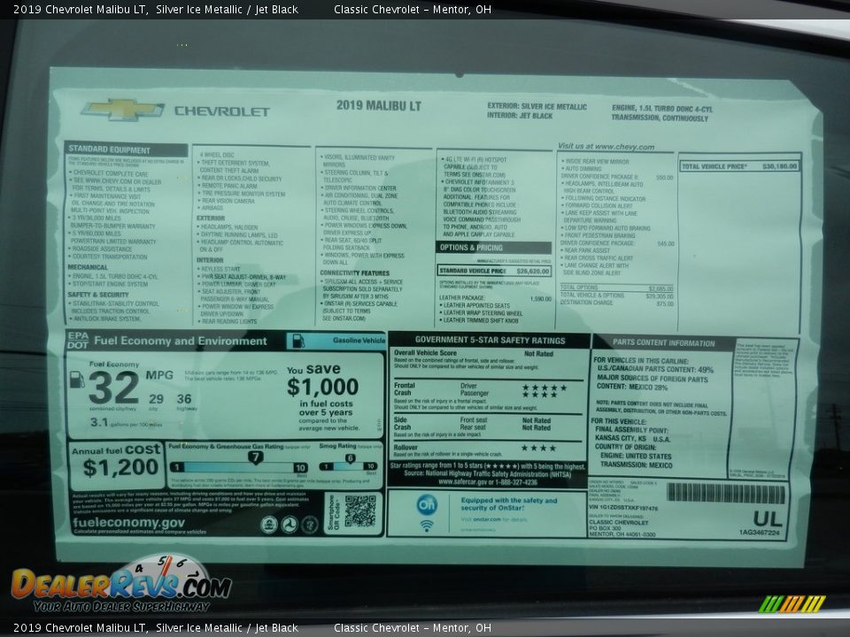 2019 Chevrolet Malibu LT Silver Ice Metallic / Jet Black Photo #7