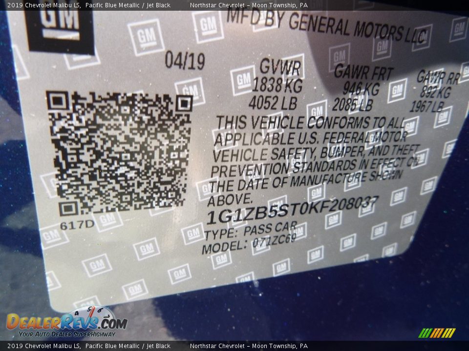 2019 Chevrolet Malibu LS Pacific Blue Metallic / Jet Black Photo #16