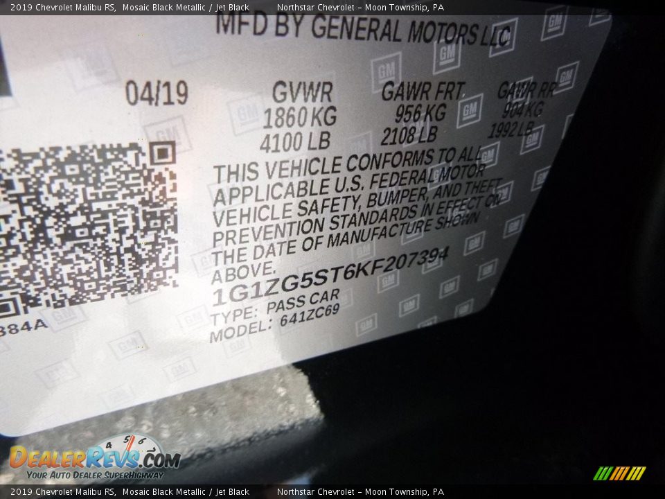 2019 Chevrolet Malibu RS Mosaic Black Metallic / Jet Black Photo #16