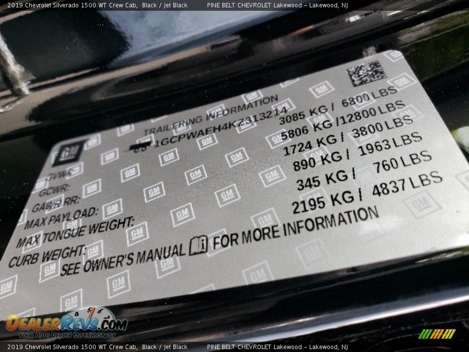 2019 Chevrolet Silverado 1500 WT Crew Cab Black / Jet Black Photo #9