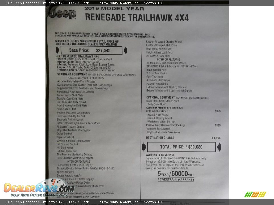 2019 Jeep Renegade Trailhawk 4x4 Black / Black Photo #34