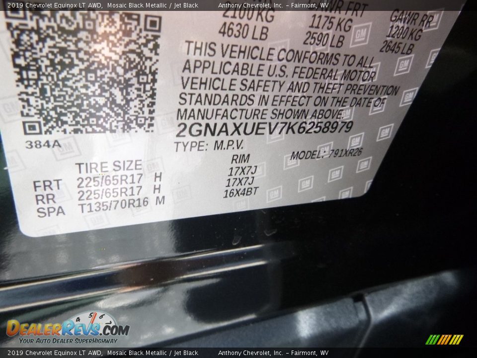 2019 Chevrolet Equinox LT AWD Mosaic Black Metallic / Jet Black Photo #15