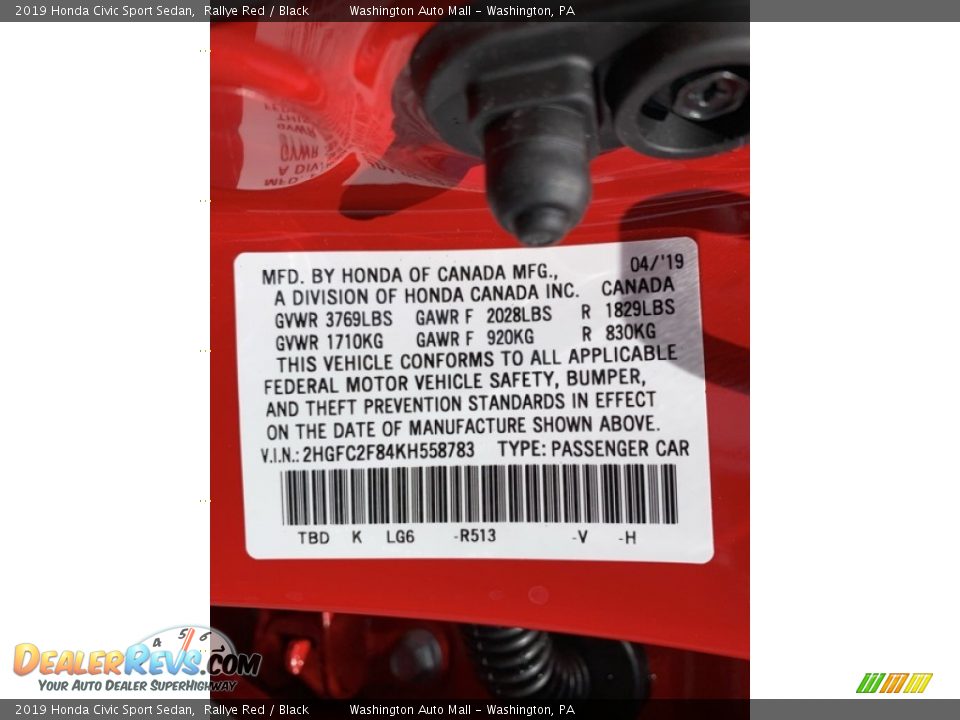 2019 Honda Civic Sport Sedan Rallye Red / Black Photo #14