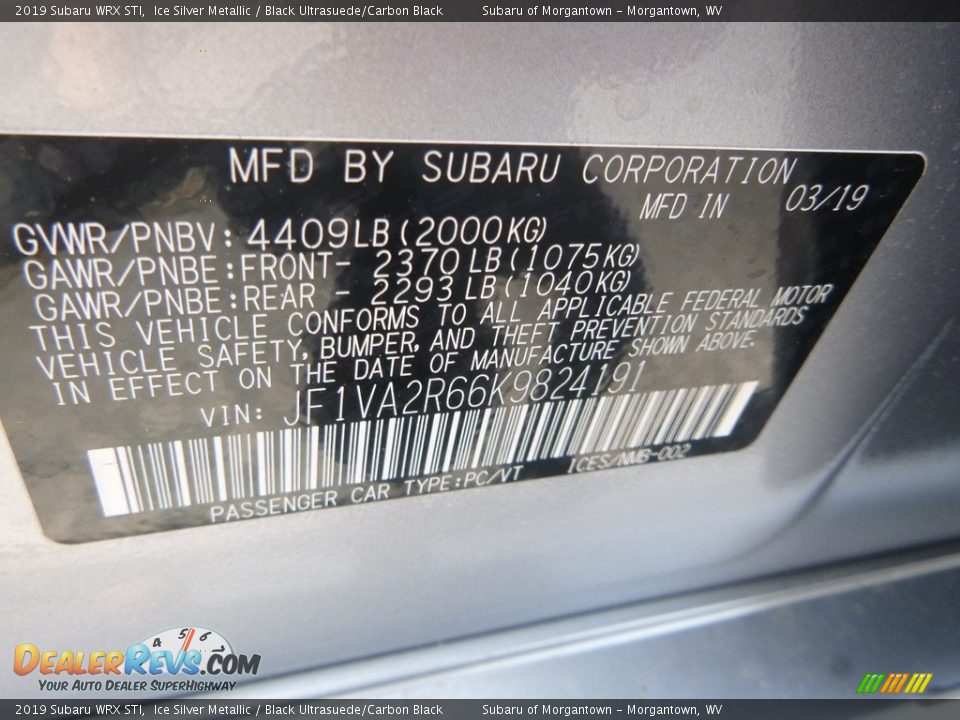 2019 Subaru WRX STI Ice Silver Metallic / Black Ultrasuede/Carbon Black Photo #15