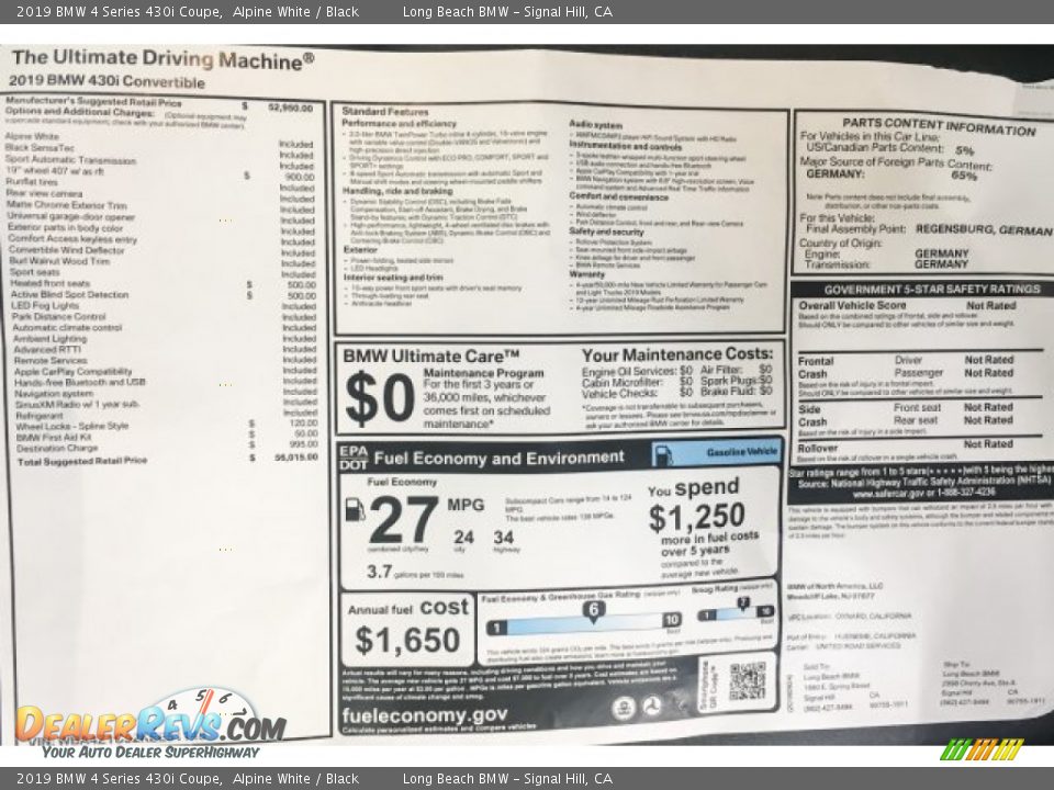 2019 BMW 4 Series 430i Coupe Alpine White / Black Photo #10