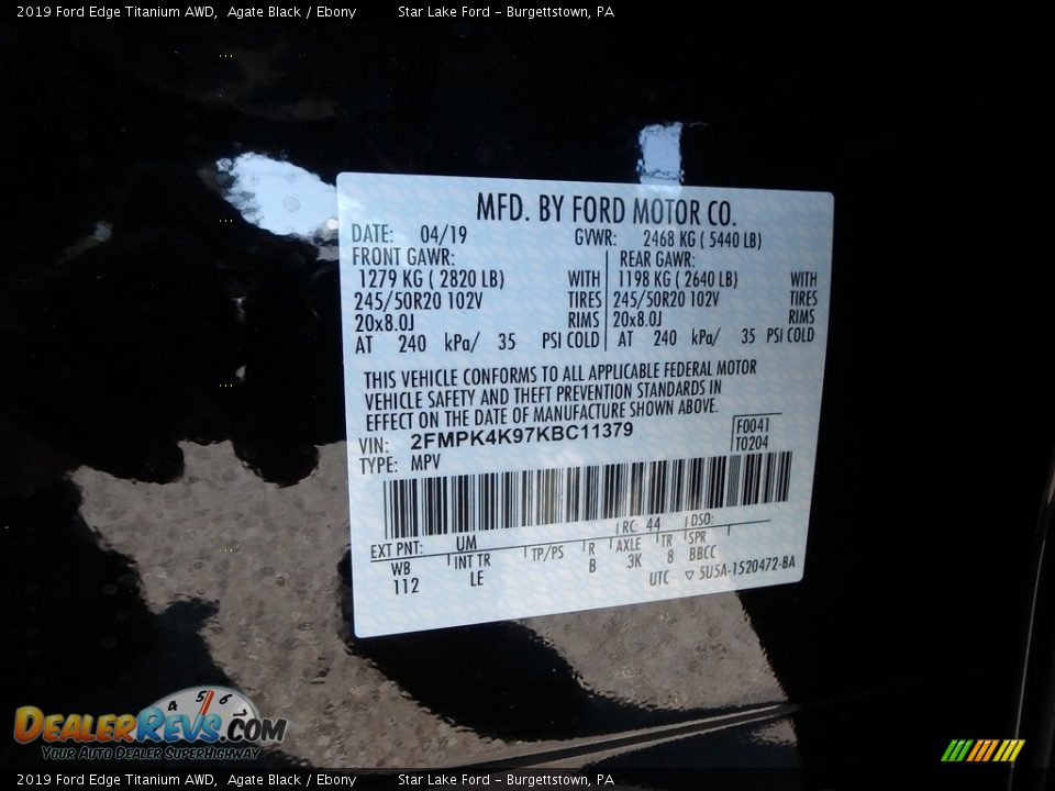 2019 Ford Edge Titanium AWD Agate Black / Ebony Photo #14