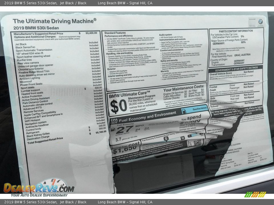 2019 BMW 5 Series 530i Sedan Jet Black / Black Photo #9