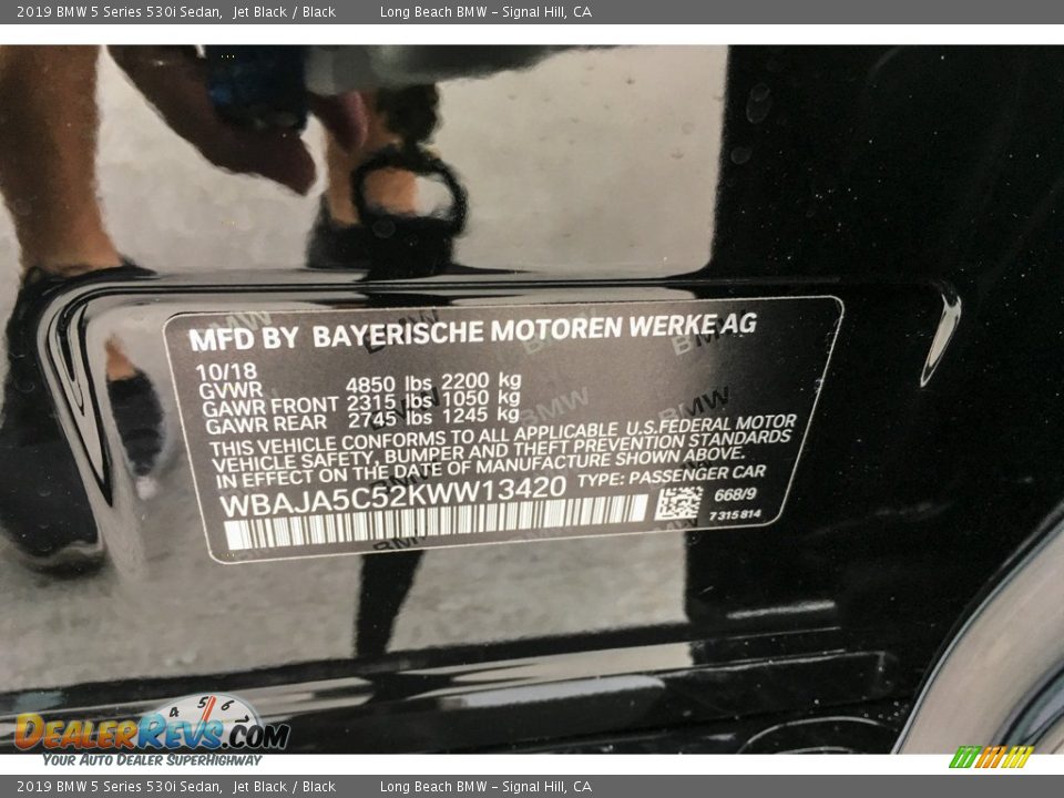 2019 BMW 5 Series 530i Sedan Jet Black / Black Photo #10
