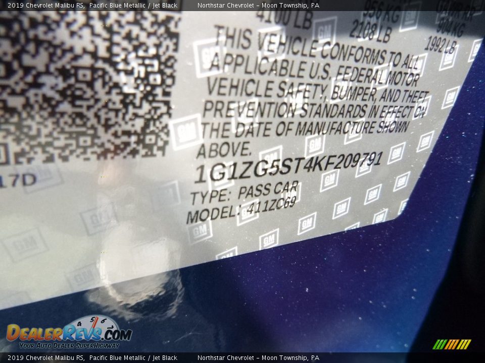 2019 Chevrolet Malibu RS Pacific Blue Metallic / Jet Black Photo #14