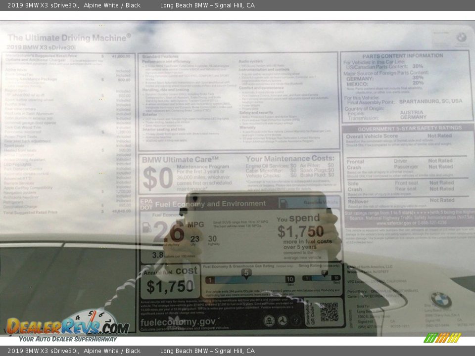 2019 BMW X3 sDrive30i Alpine White / Black Photo #10