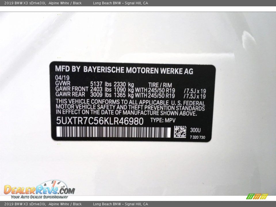 2019 BMW X3 sDrive30i Alpine White / Black Photo #11