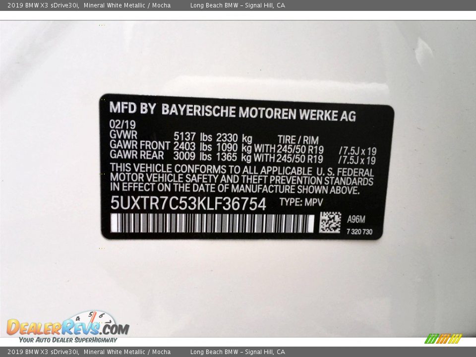 2019 BMW X3 sDrive30i Mineral White Metallic / Mocha Photo #12