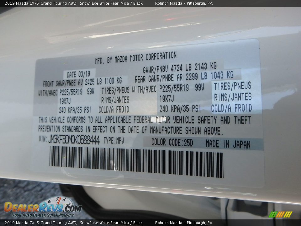 2019 Mazda CX-5 Grand Touring AWD Snowflake White Pearl Mica / Black Photo #11