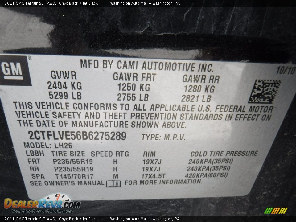 2011 GMC Terrain SLT AWD Onyx Black / Jet Black Photo #32