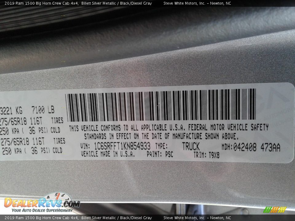 2019 Ram 1500 Big Horn Crew Cab 4x4 Billett Silver Metallic / Black/Diesel Gray Photo #33