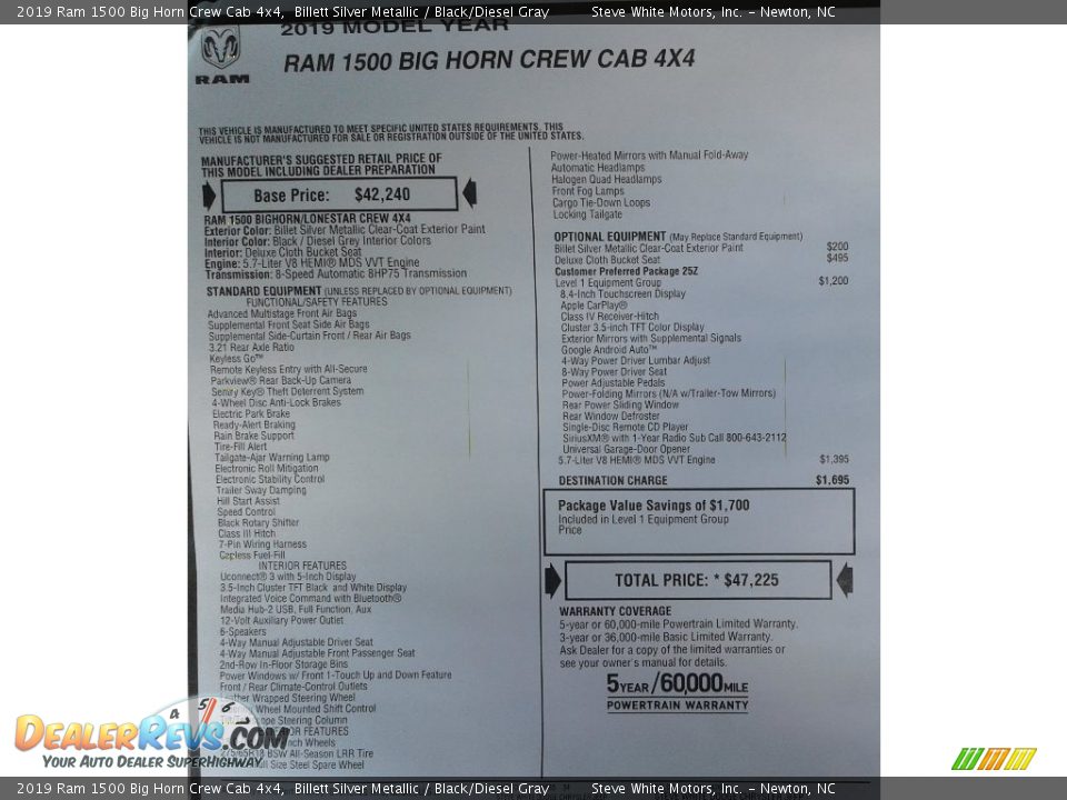 2019 Ram 1500 Big Horn Crew Cab 4x4 Billett Silver Metallic / Black/Diesel Gray Photo #34