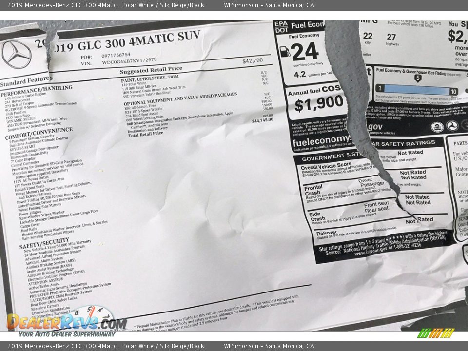 2019 Mercedes-Benz GLC 300 4Matic Polar White / Silk Beige/Black Photo #10