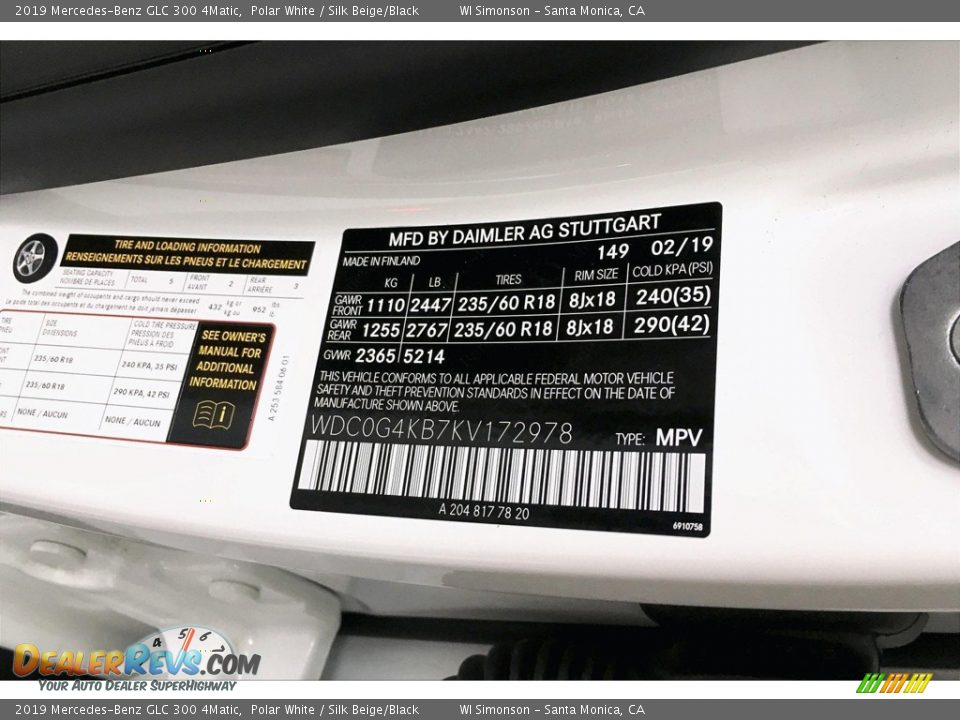 2019 Mercedes-Benz GLC 300 4Matic Polar White / Silk Beige/Black Photo #11