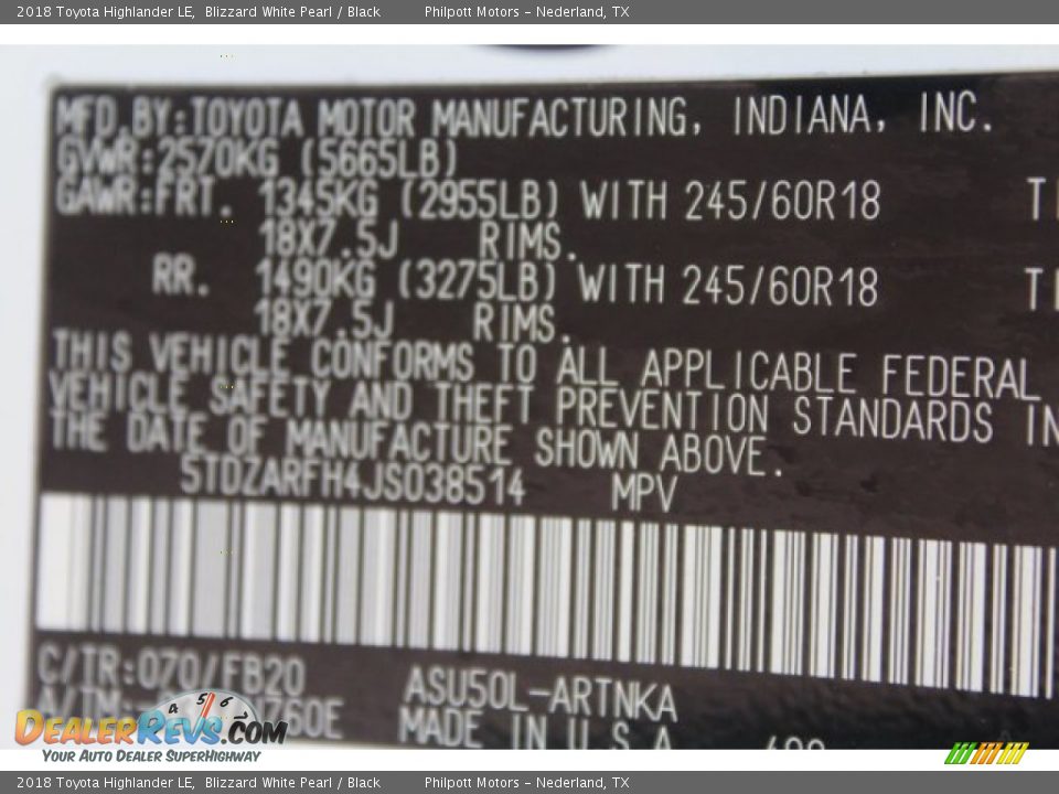 2018 Toyota Highlander LE Blizzard White Pearl / Black Photo #27