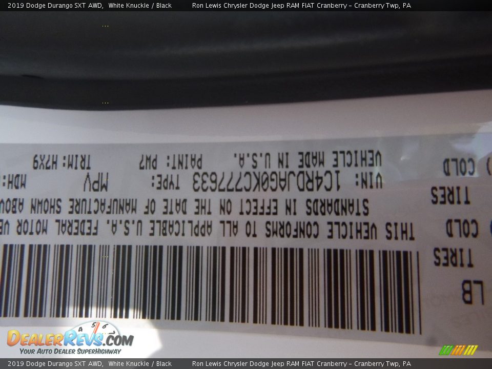 2019 Dodge Durango SXT AWD White Knuckle / Black Photo #16