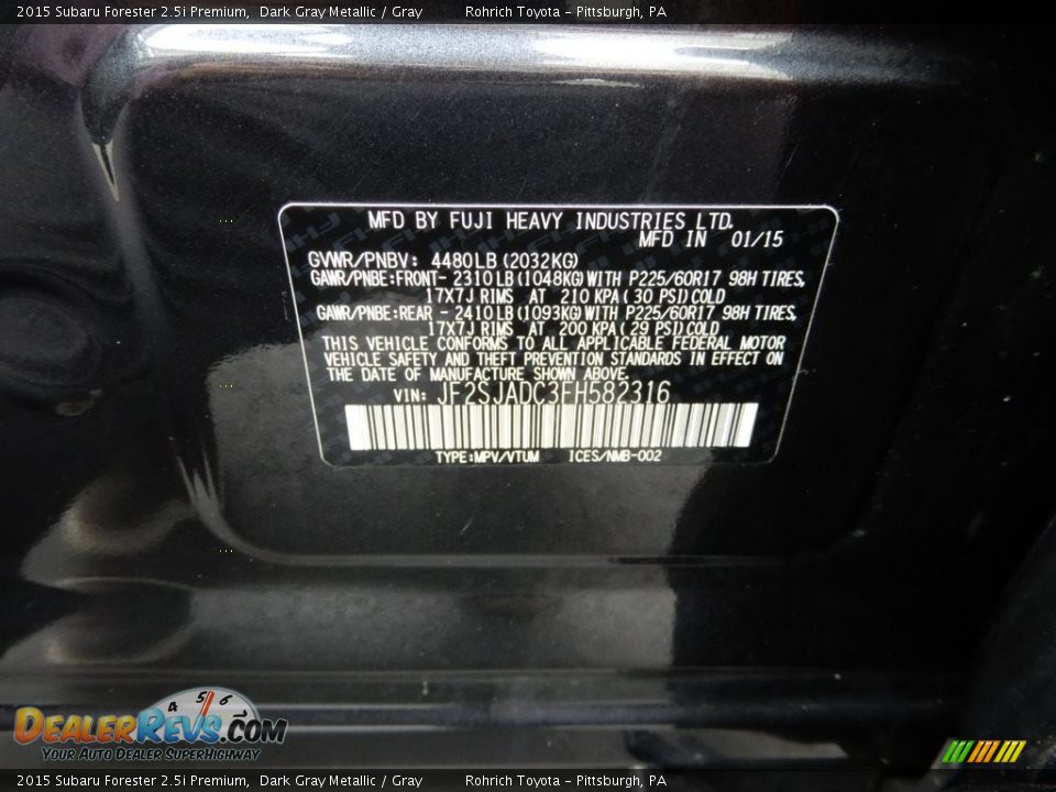 2015 Subaru Forester 2.5i Premium Dark Gray Metallic / Gray Photo #27