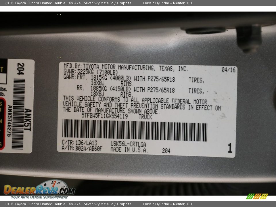 2016 Toyota Tundra Limited Double Cab 4x4 Silver Sky Metallic / Graphite Photo #22