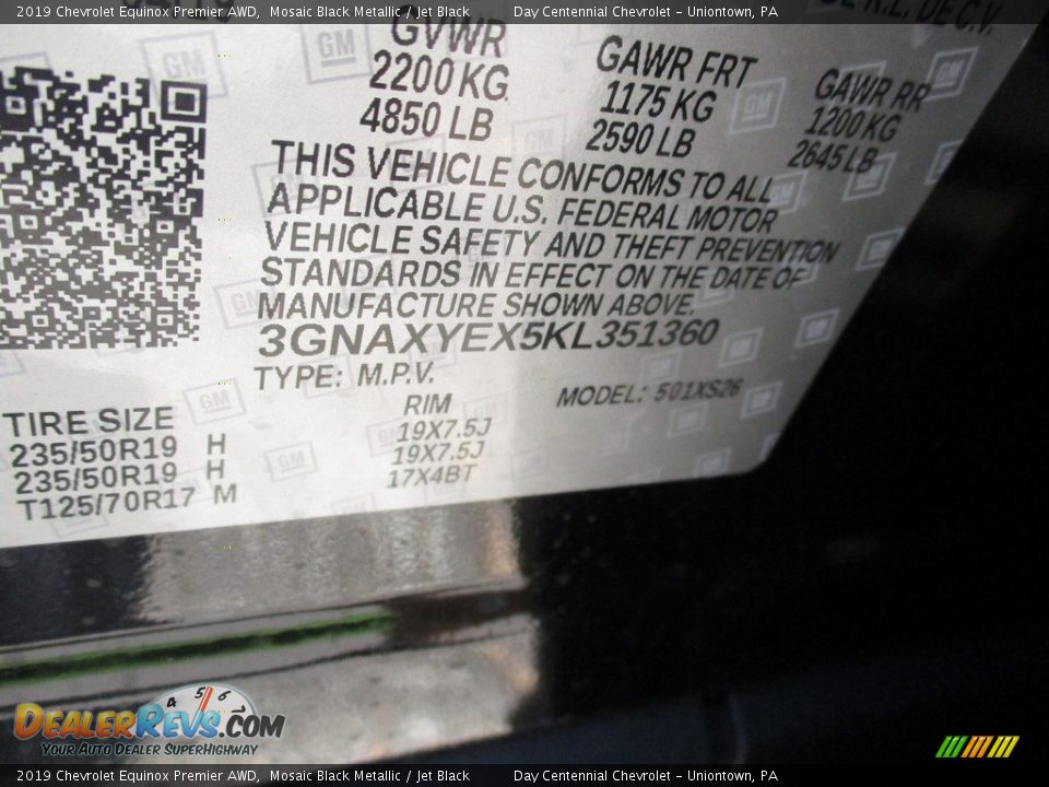 2019 Chevrolet Equinox Premier AWD Mosaic Black Metallic / Jet Black Photo #19