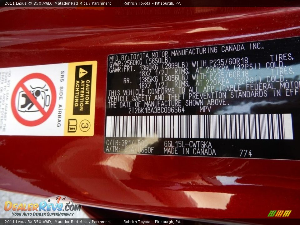 2011 Lexus RX 350 AWD Matador Red Mica / Parchment Photo #27