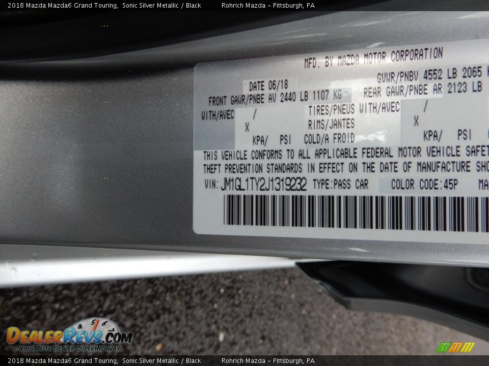 2018 Mazda Mazda6 Grand Touring Sonic Silver Metallic / Black Photo #27