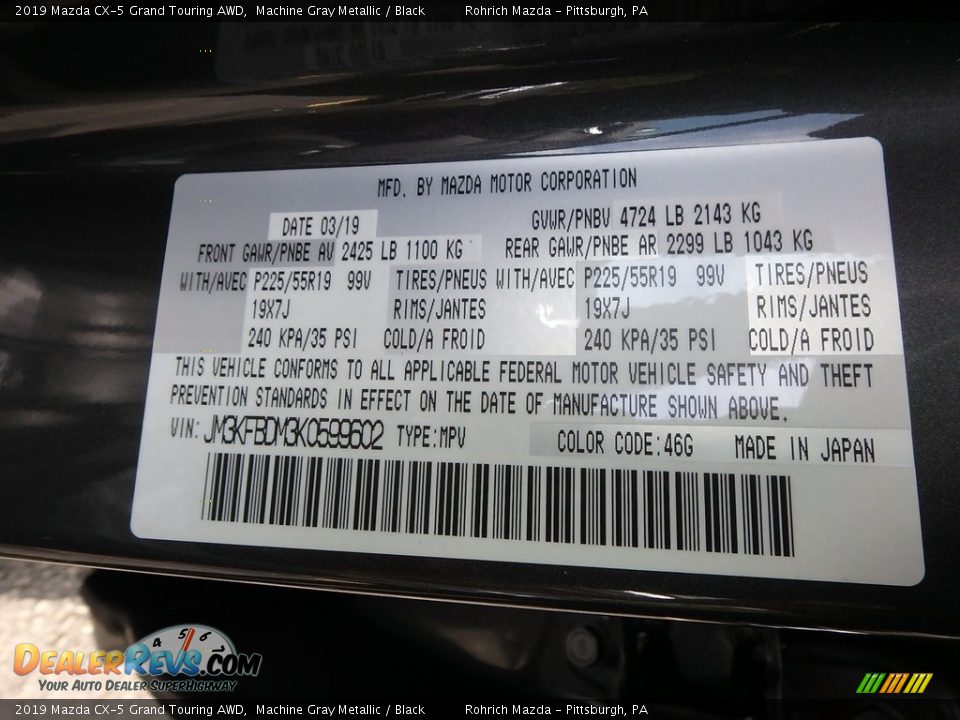 2019 Mazda CX-5 Grand Touring AWD Machine Gray Metallic / Black Photo #11