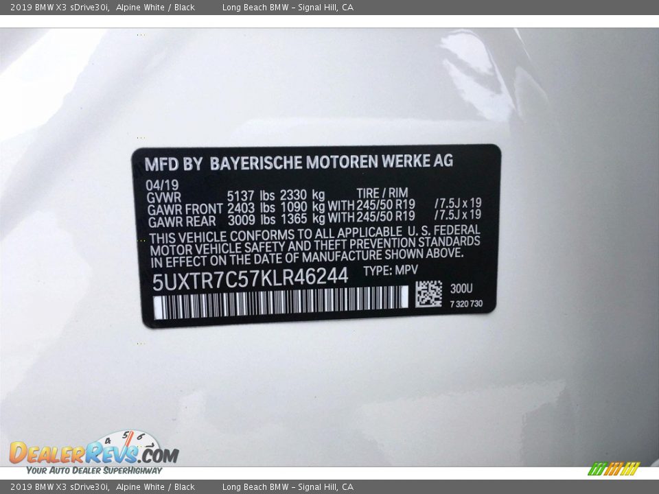 2019 BMW X3 sDrive30i Alpine White / Black Photo #12