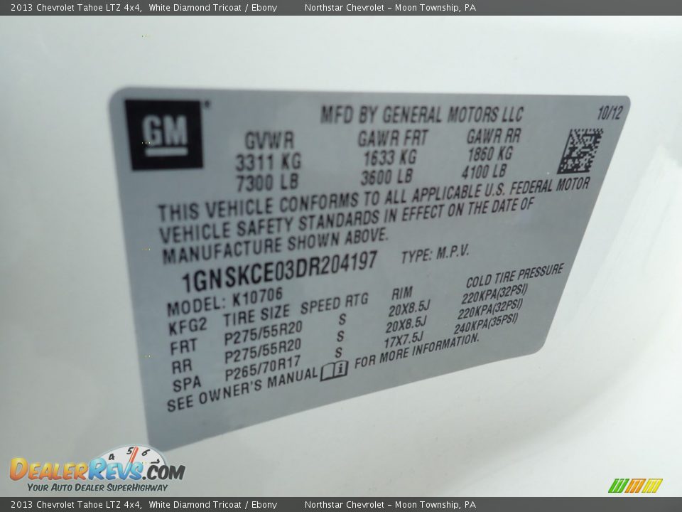 2013 Chevrolet Tahoe LTZ 4x4 White Diamond Tricoat / Ebony Photo #28