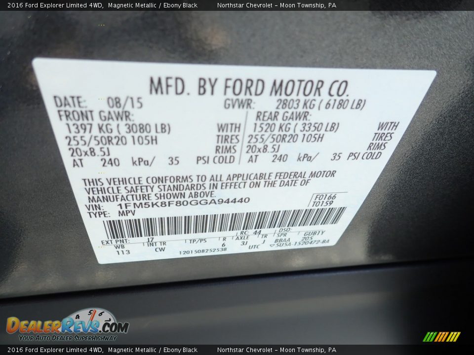 2016 Ford Explorer Limited 4WD Magnetic Metallic / Ebony Black Photo #28